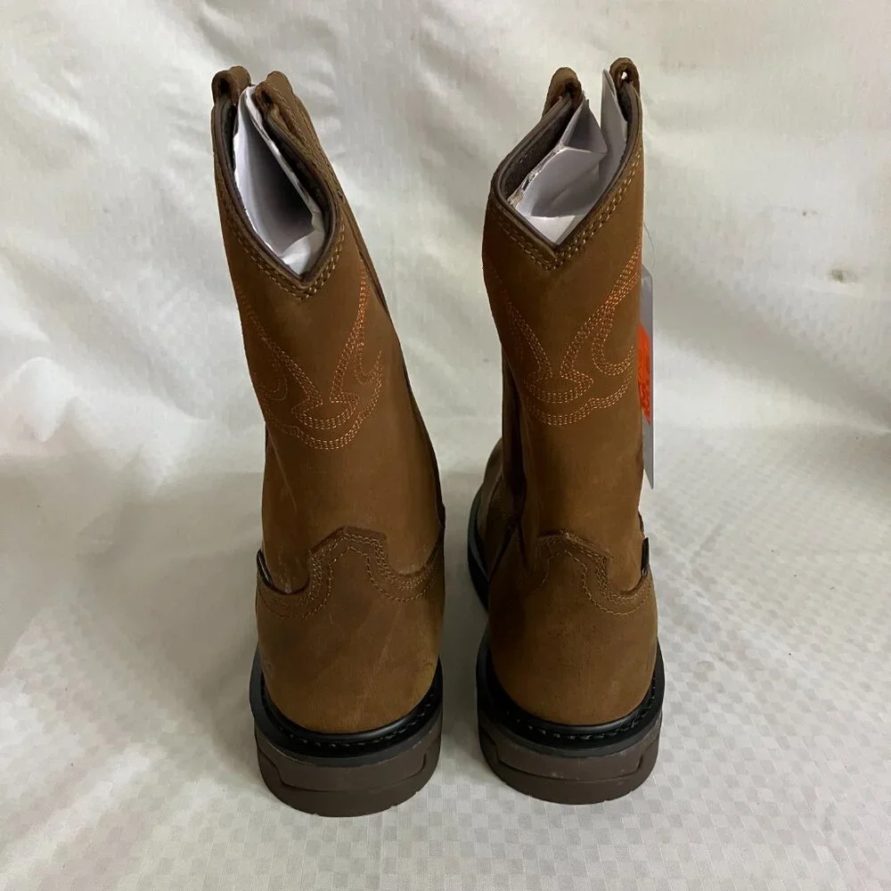 NINGO Men's 11.5 Brown Steel Toe Work Pull-On Design Leather Non Slip Work Boots